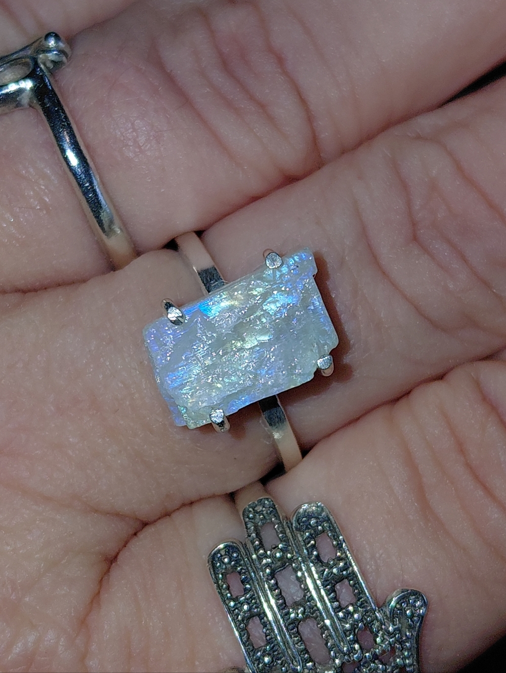 Raw Moonstone Sterling Silver Ring Size 7.5